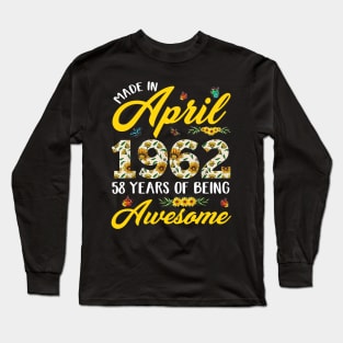 April 1962 58 Years Old Vintage 58th Birthday Gift Sunflower Long Sleeve T-Shirt